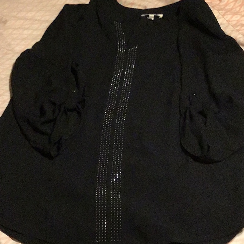 Maurices Black Embellished Blouse with Mandarin Collar